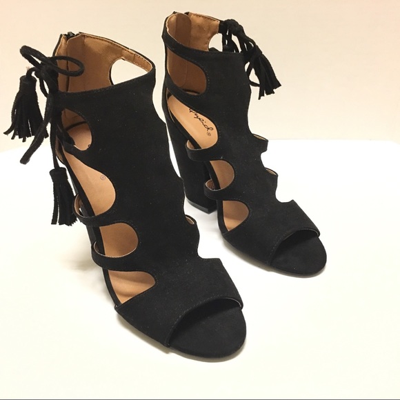 Qupid Faux Suede Peep Toe Lace Up Bootie Size 7.5 - Picture 1 of 7
